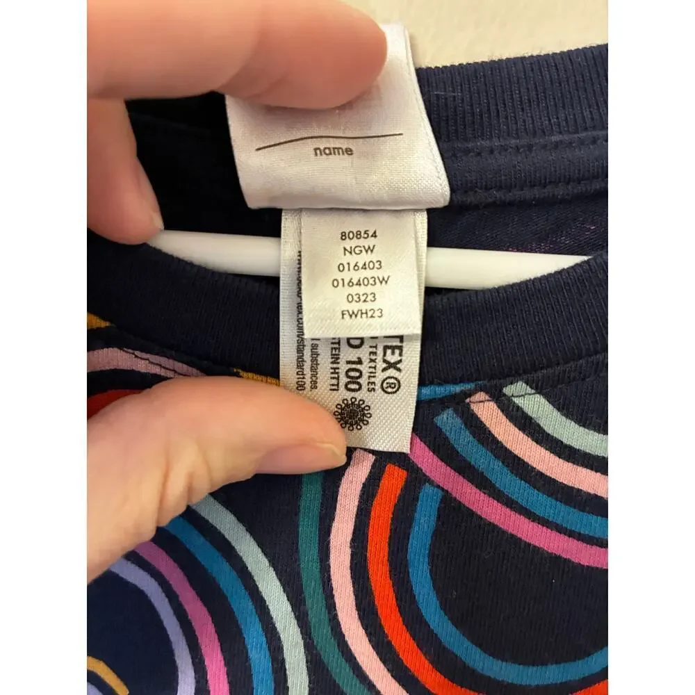 Hanna Andersson NAVY BLUE GEO RAINBOW LONG SLEEVE TEE SHIRT DRESS size 10